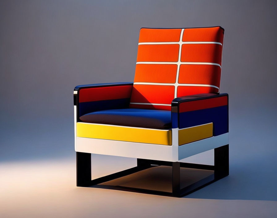 Geometric Design Armchair with Red, Blue, Yellow Panels