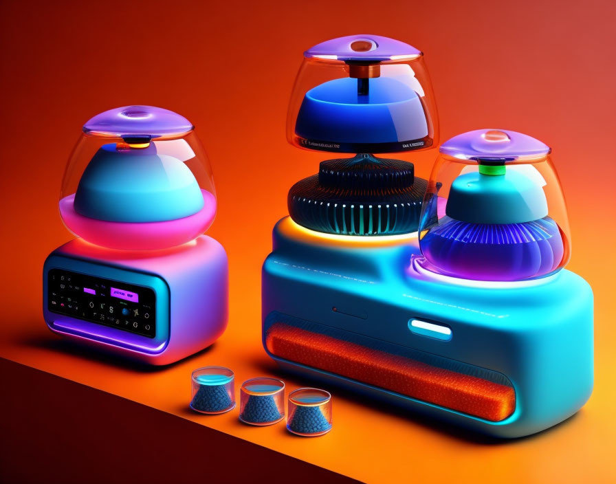 Colorful Neon Kitchen Appliances: Blender, Toaster, Coffee Maker