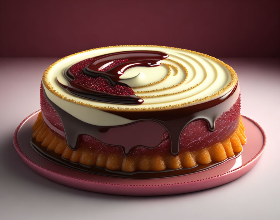 Intricately Designed 3D Cake Rendering with Glossy Glaze