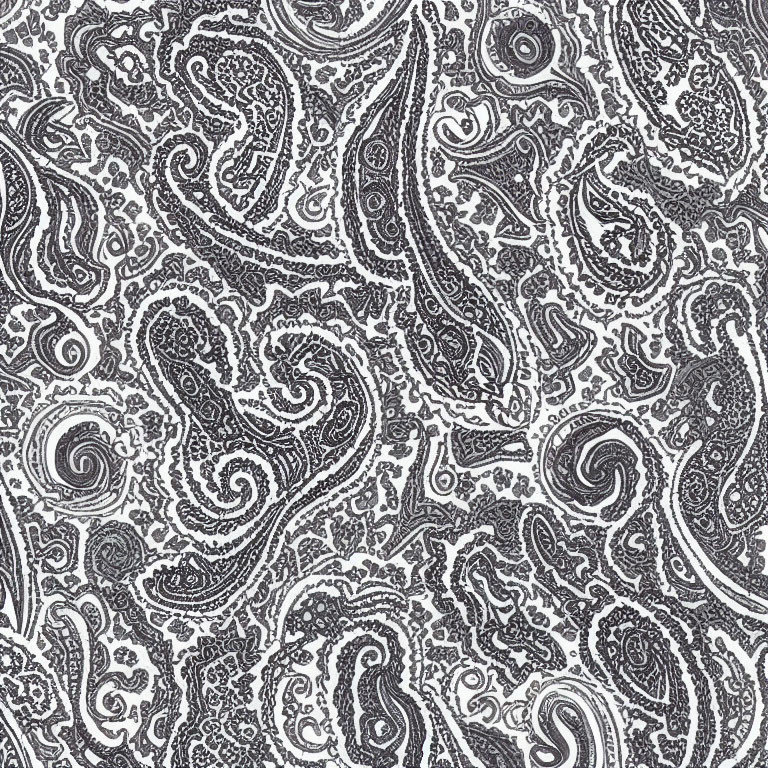 Monochromatic paisley pattern with intricate swirls and filigree designs