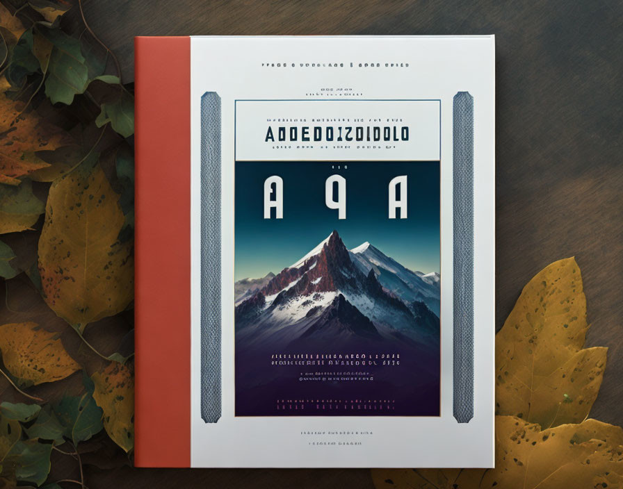 Hardcover Book with Mountain Graphic Design Cover and Autumn Leaves