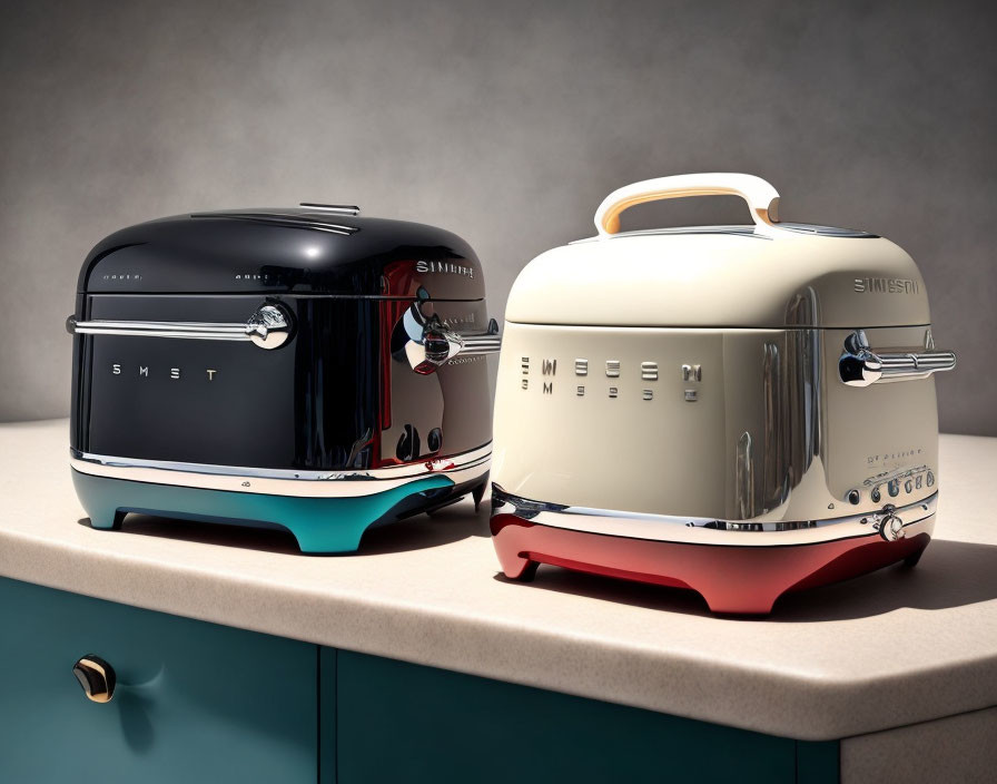 Two Retro-Style Smeg Toasters on Kitchen Counter