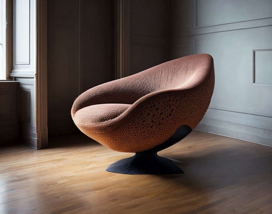 Modern chair with textured surface and organic shape in well-lit room