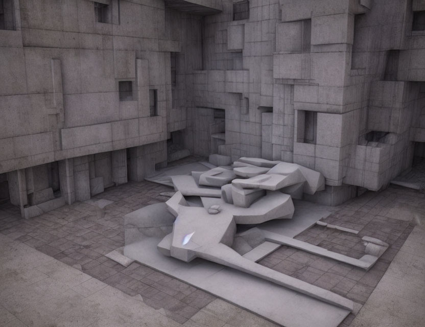 Abstract 3D-rendered image of maze-like architectural structure