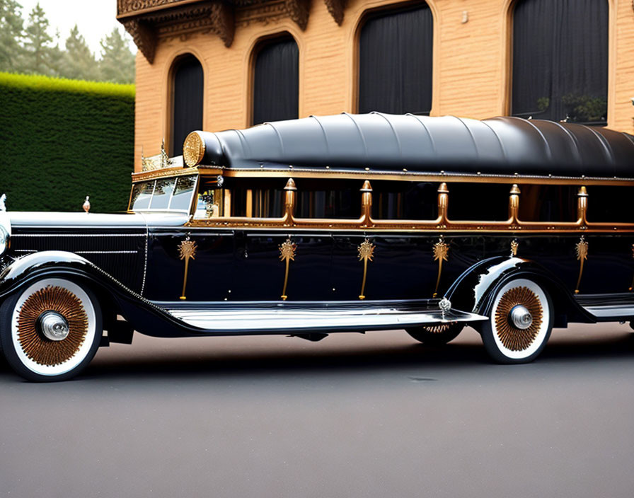 Vintage Luxury Car with Black & Gold Color Scheme and Ornate Detailing