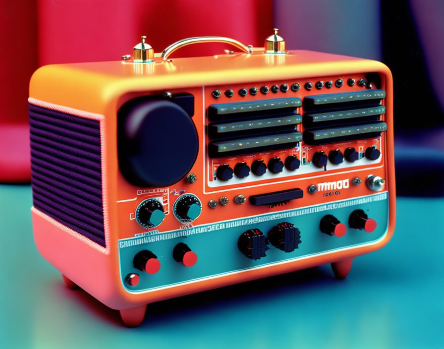 Colorful Retro-Style Radio with Multiple Dials and Speaker