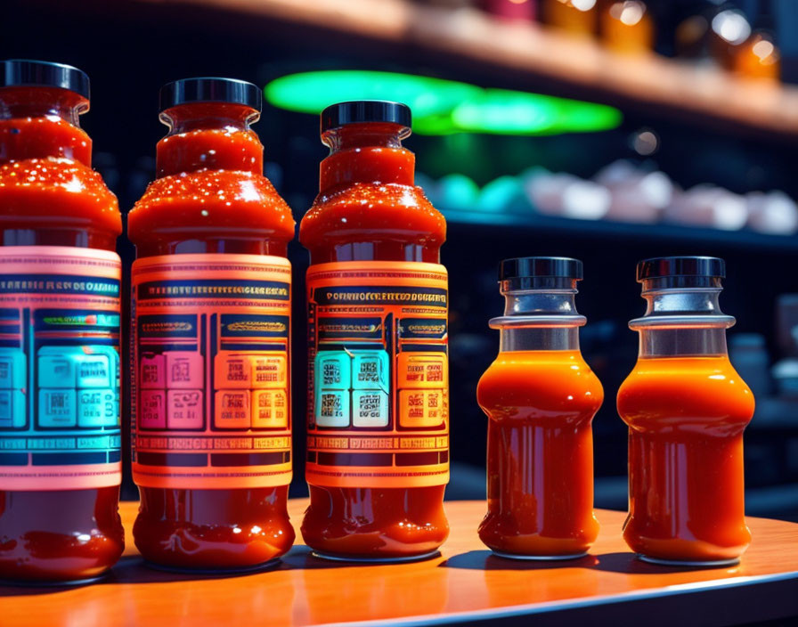 Vivid Red Hot Sauce Bottles on Display with Labels Facing Front