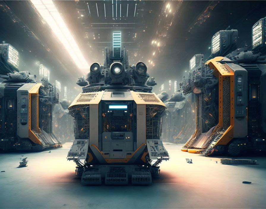 Massive machinery and advanced design in futuristic industrial interior