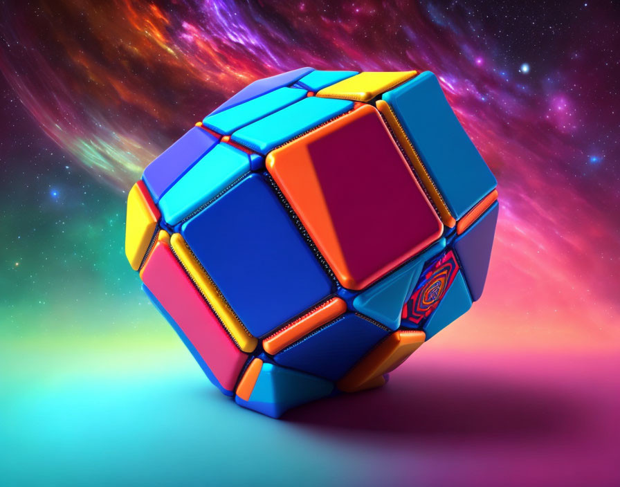 Vibrant 3D Puzzle Cube on Cosmic Background