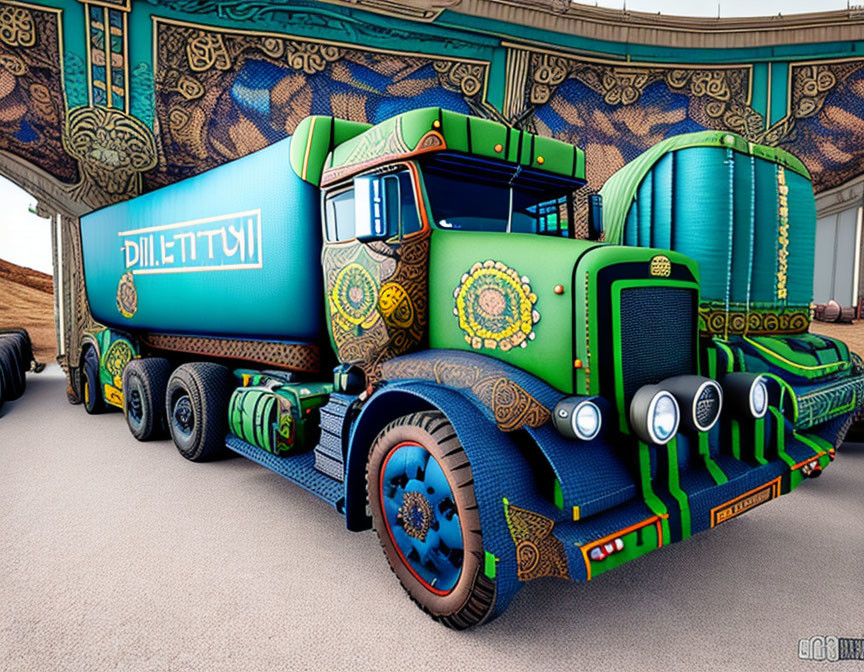 Colorful Decorated Stylized Truck Inside Ornate Structure