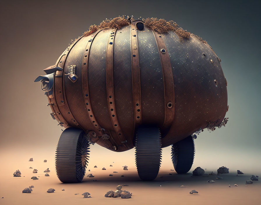 Spherical Steampunk Vehicle on Large Rugged Wheels