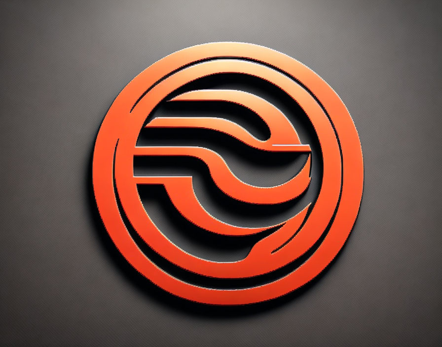 Circular orange logo with three wavy lines on dark grey background