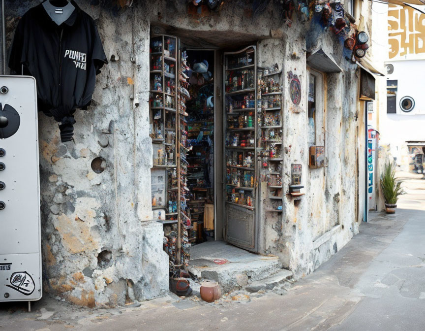 Eclectic Decor in Weathered Storefront Display