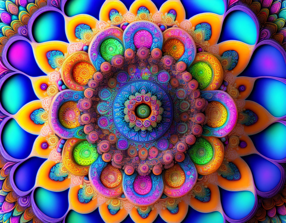 Colorful fractal image with intricate circular patterns