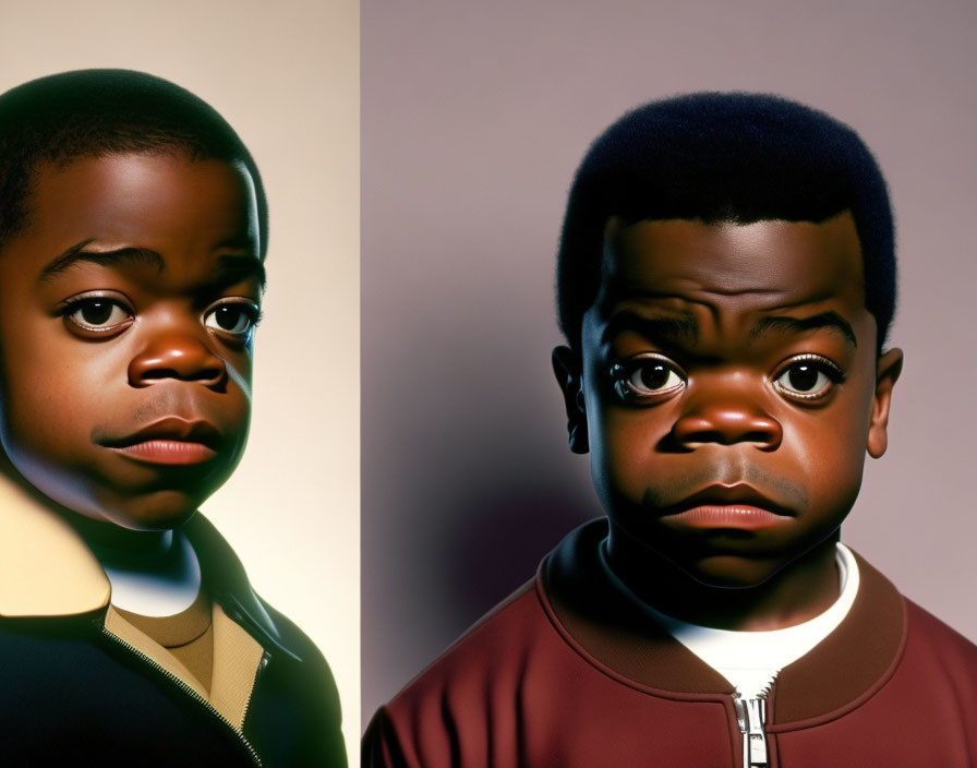 Stylized portraits: young boy with exaggerated features and expressive eyes