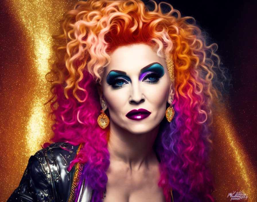 Colorful Hair and Bold Makeup Portrait on Glittery Background