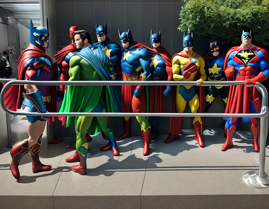 Even superheroes have to queue up for the toilet