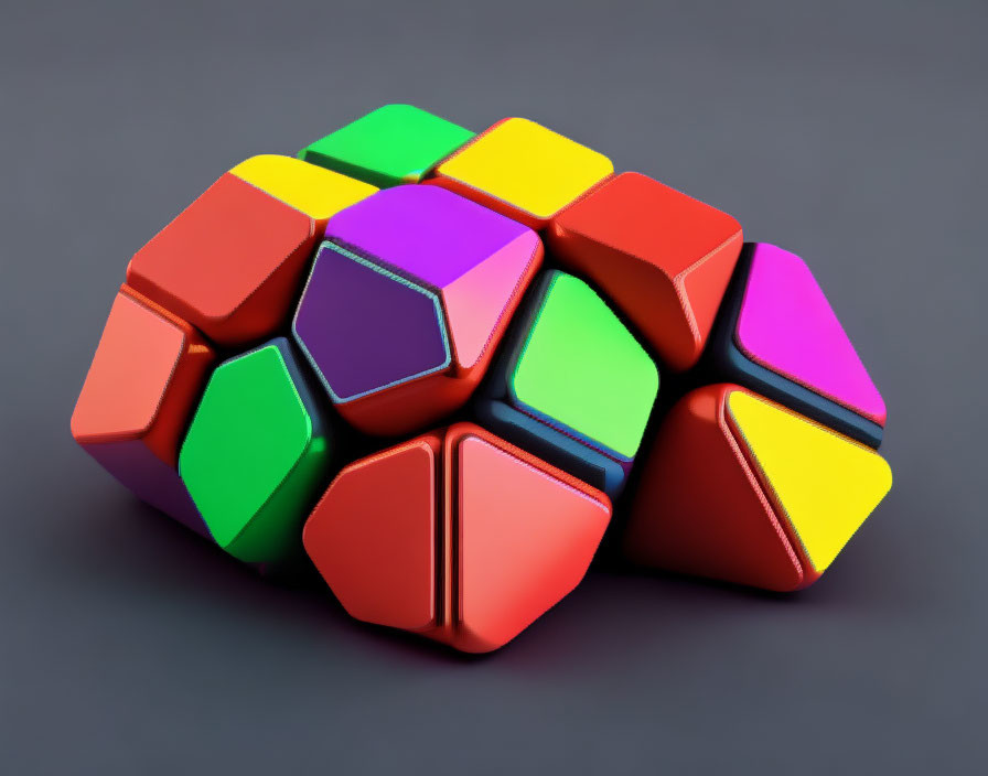 Colorful Irregular Puzzle 3D Render on Dark Gray Background