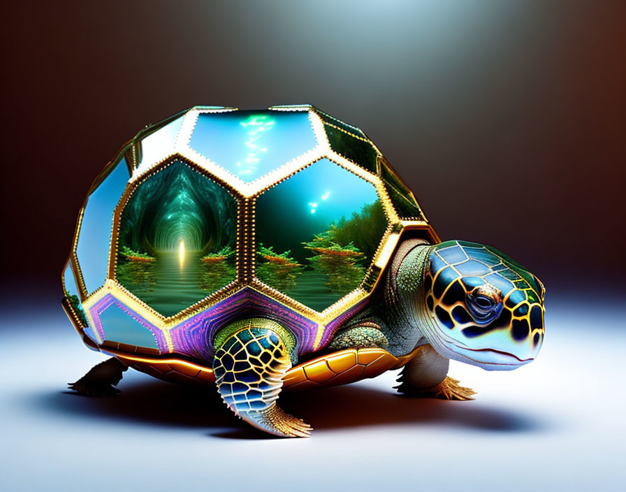 Vibrant multicolored shell turtle digital art illustration