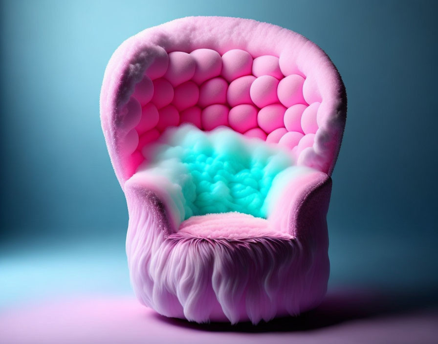 Colorful Fluffy Armchair with Textured Design on Turquoise Gradient Background