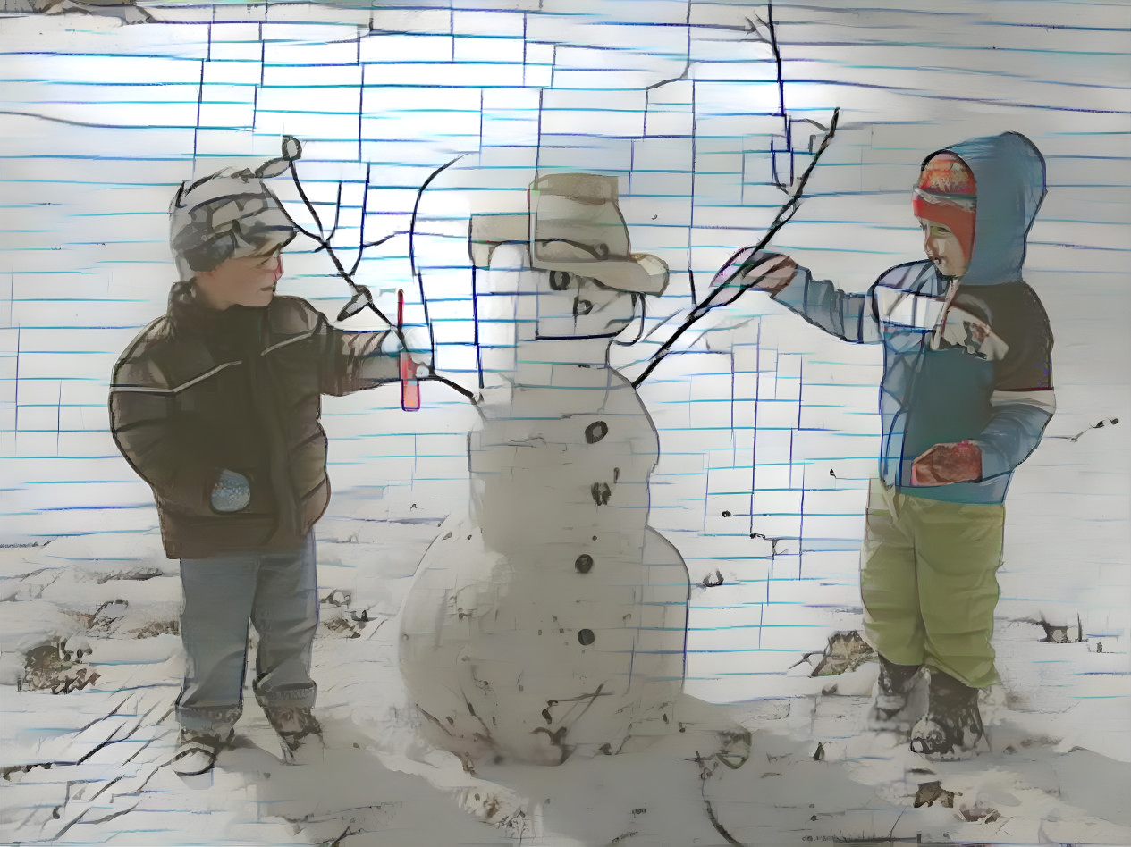 Kids and snowman