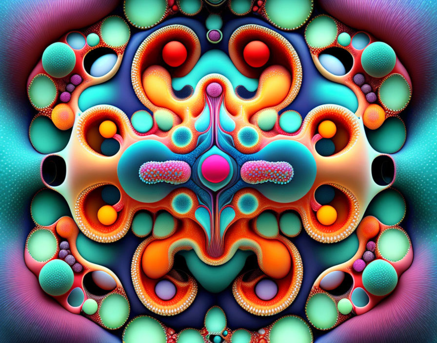 Colorful Symmetrical Fractal Design with Multicolored Bubbles