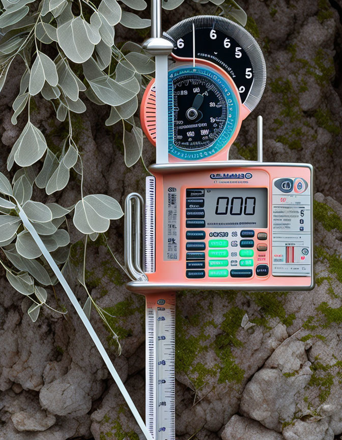 Kestrel Weather Meter on Textured Stone Surface with Green Foliage