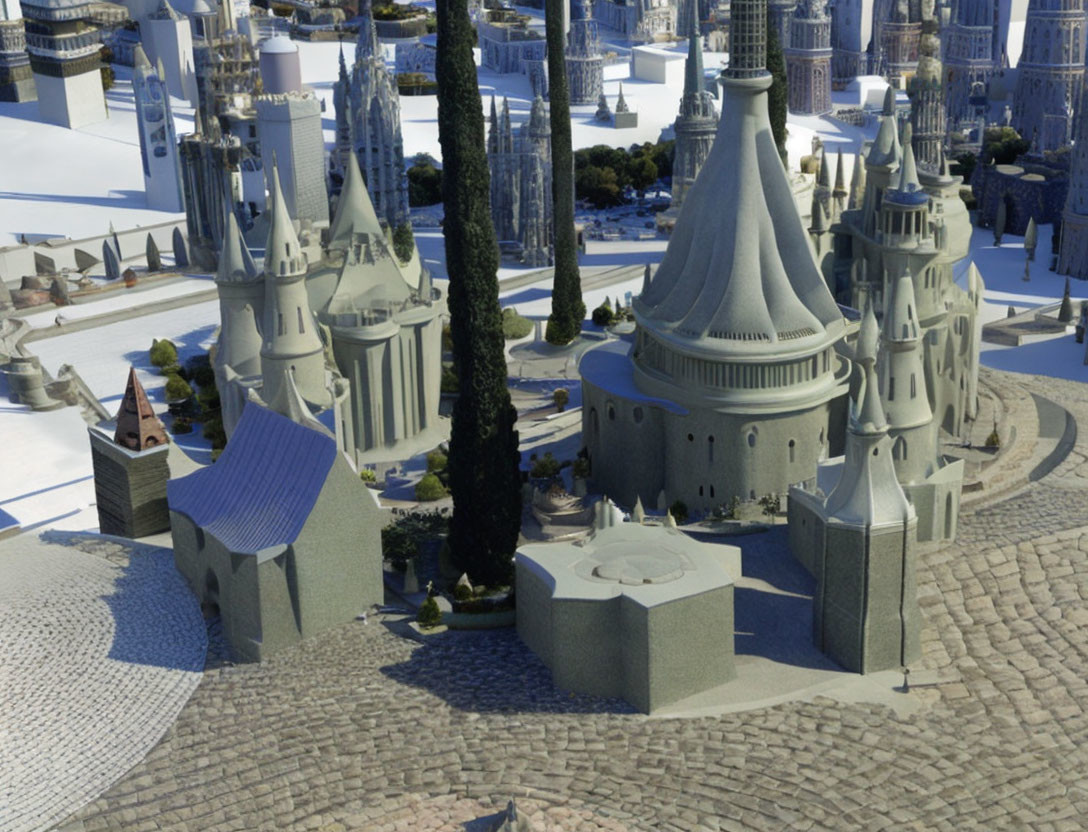 Miniature Fairytale Castle Model with Spired Towers and Landscaped Grounds