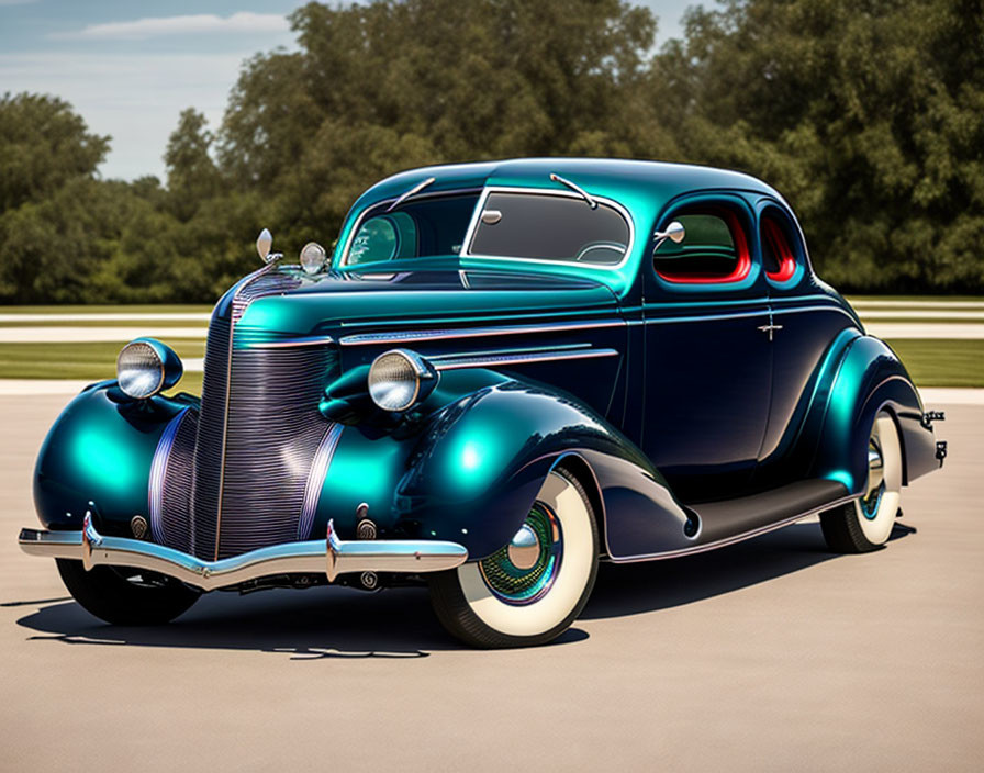 Classic Blue Car with White-Wall Tires and Chrome Details