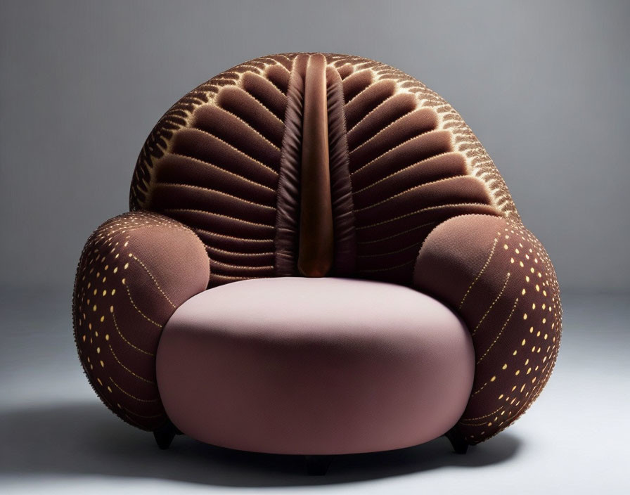 Plush Armchair with Scallop-Shell Back in Brown and Pink