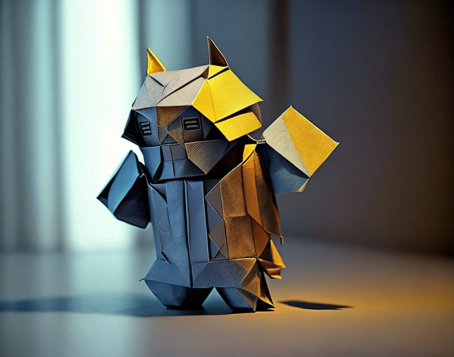 Yellow and black paper origami Pikachu with intricate geometric design