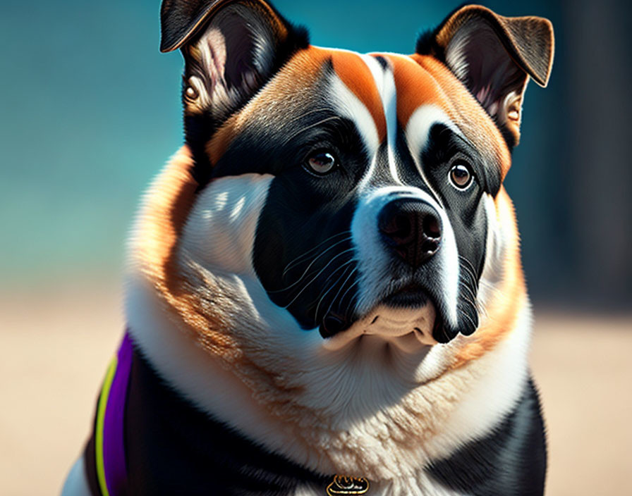 Digital artwork featuring dog with large, soulful eyes and multicolored fur.