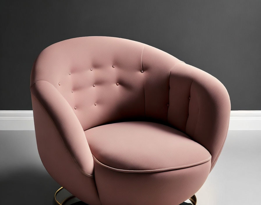 Pink Tufted Armchair with Gold Base on Black Wall