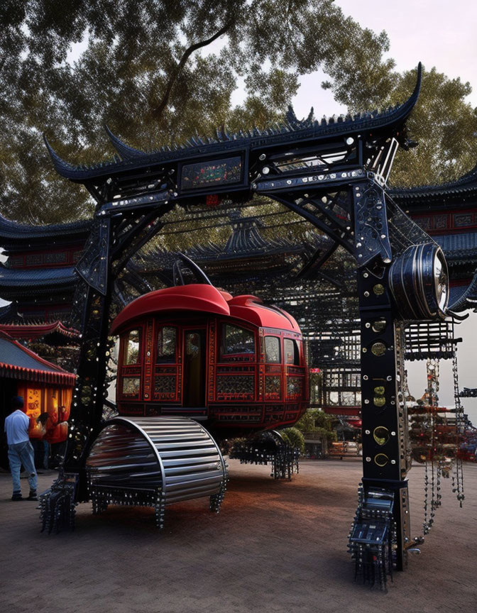 Futuristic red cable car at Chinese archway station