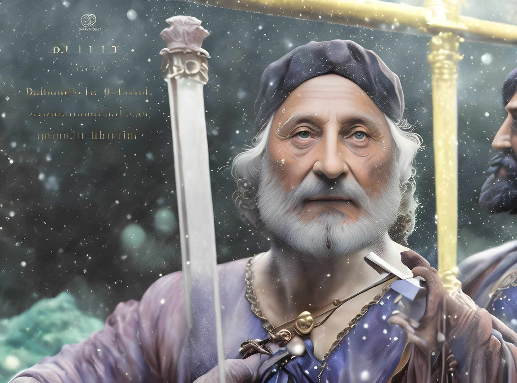 Detailed Digital Painting of Elder Nobleman in Traditional Garb Holding Sword