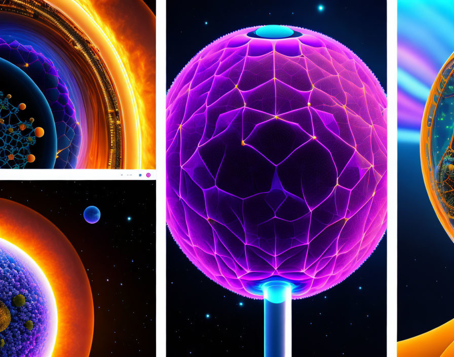 Futuristic glowing orbs with intricate patterns in space