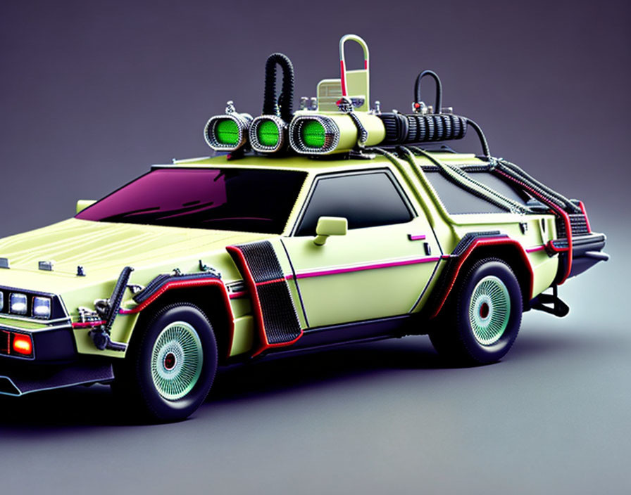 Vibrant DeLorean Car Illustration with Futuristic Upgrades