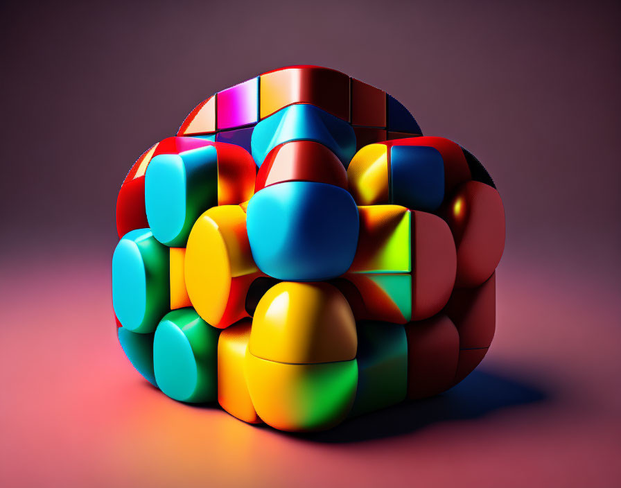 Colorful 3D Rubik's Cube Art on Purple Background