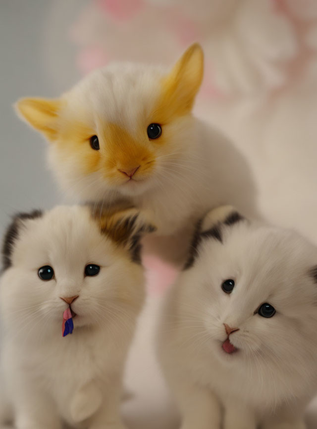 Colorful Fluffy Kittens with Blue Ribbon in Floral Setting