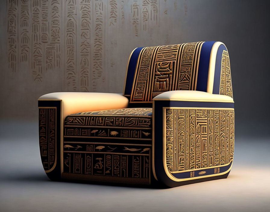 Modern Armchair Featuring Ancient Egyptian Hieroglyphics Design