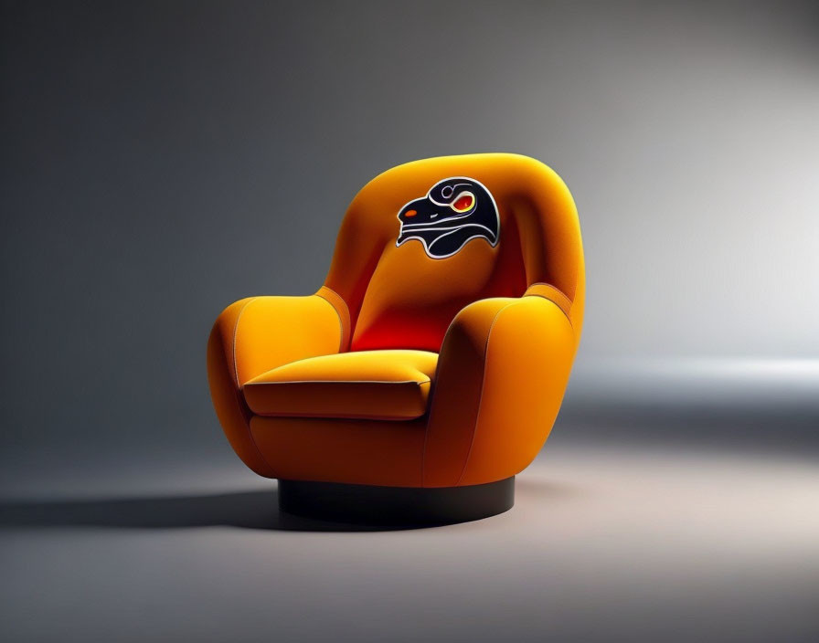 Stylized Black and White Graphic Orange Armchair on Gray Background