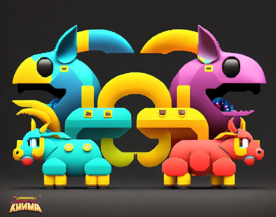 Vibrant 3D Digital Art: Stylized Animal Figures Spell "LOVE