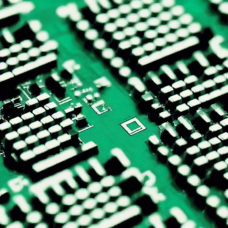 Detailed Image: Green Circuit Board with Black Integrated Circuits