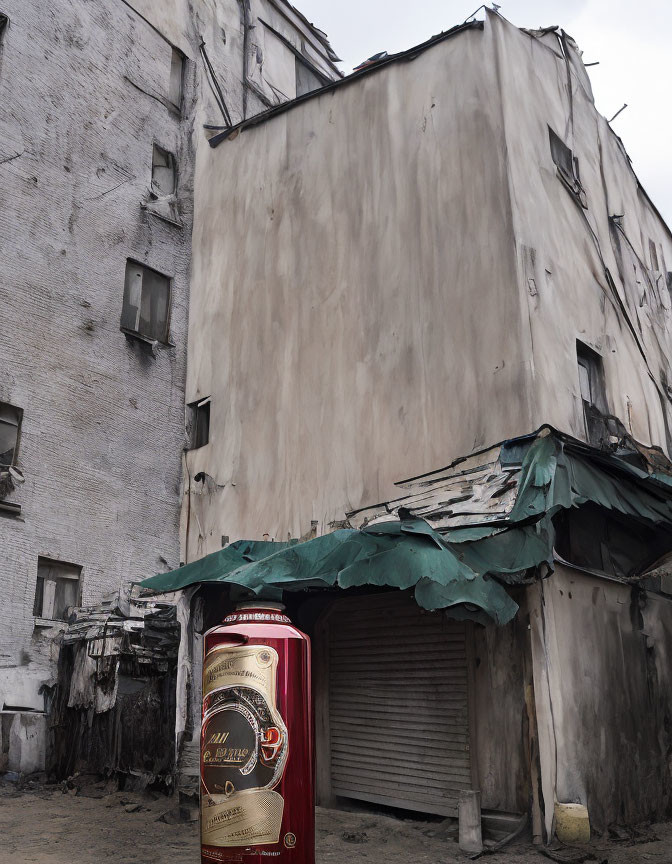 Abandoned urban building with vintage red Coca-Cola vending machine