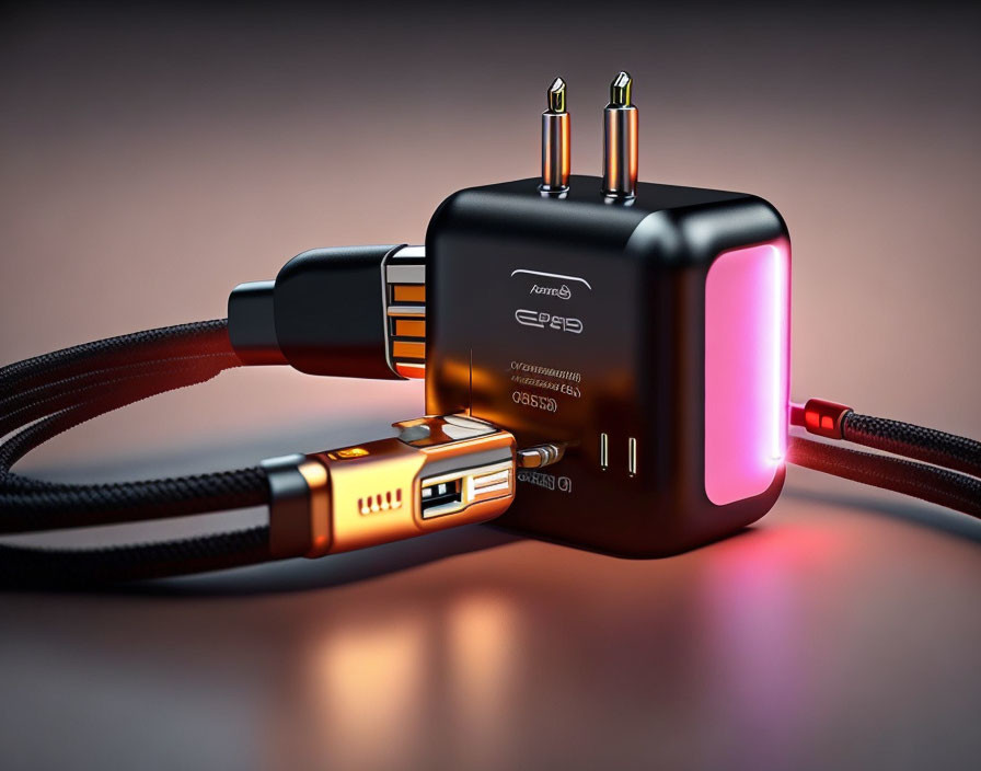 Modern Black USB Charging Hub with Multiple Ports and Illuminated Edges