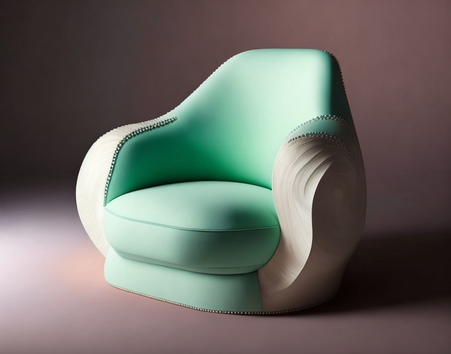 Modern Mint Green Armchair on Gradient Pink-Purple Background