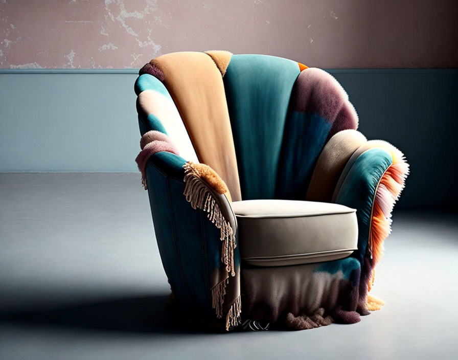 Multicolored Plush Armchair with Textured Throw Blanket