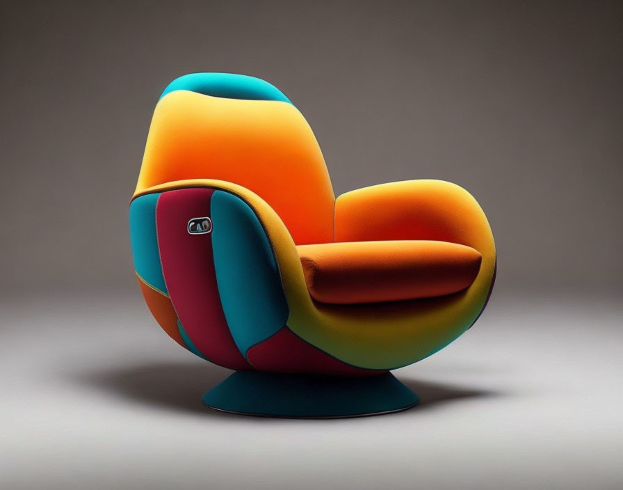 Colorful Patchwork Design Modern Swivel Armchair on Grey Background