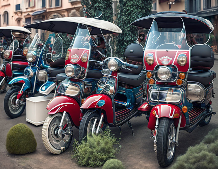 Colorful Tuk-Tuks on Cobblestone Street with Chrome Detailing