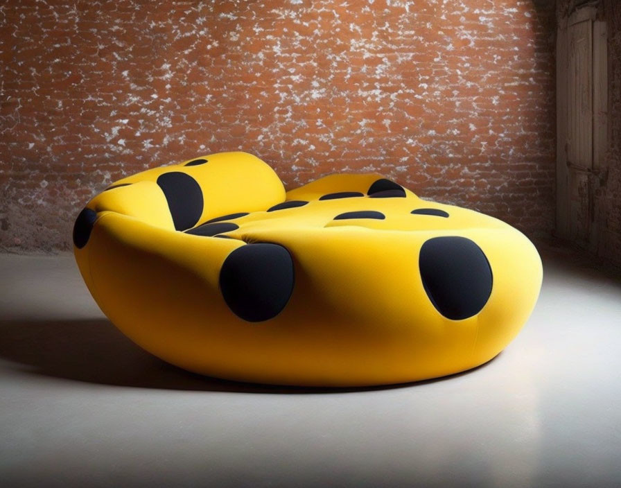 Yellow and Black Spotted Cartoonish Armchair on Concrete Floor